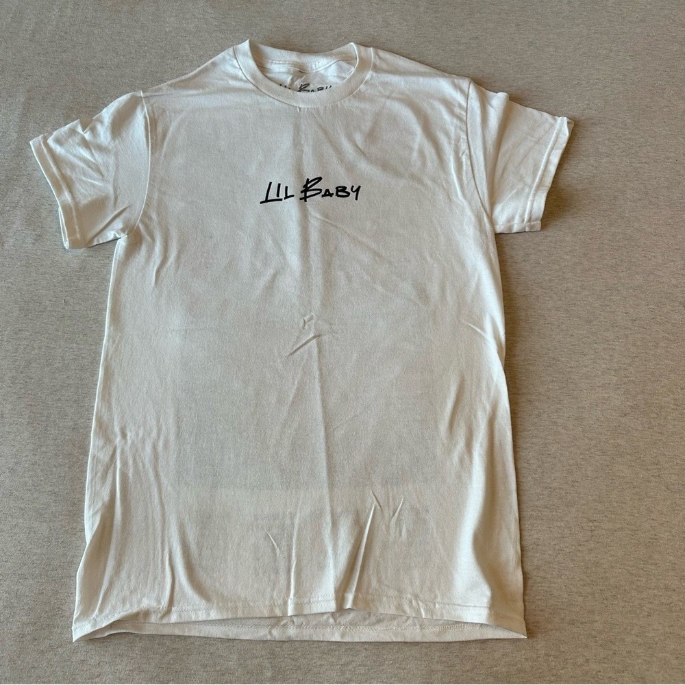 White Graphic Tee with‎ Black Print